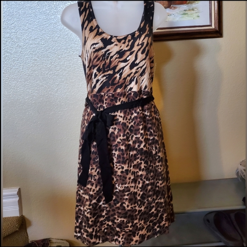 Charlotte Tarantola NWT Nordstrom Animal Leopard Print Stretch Dress W/ Belt Sm